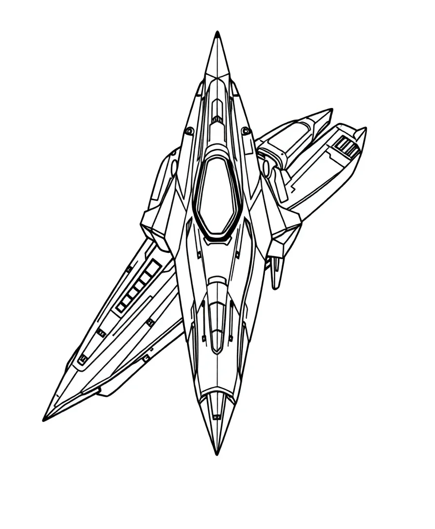 Line art of a futuristic spaceship with sharp lines