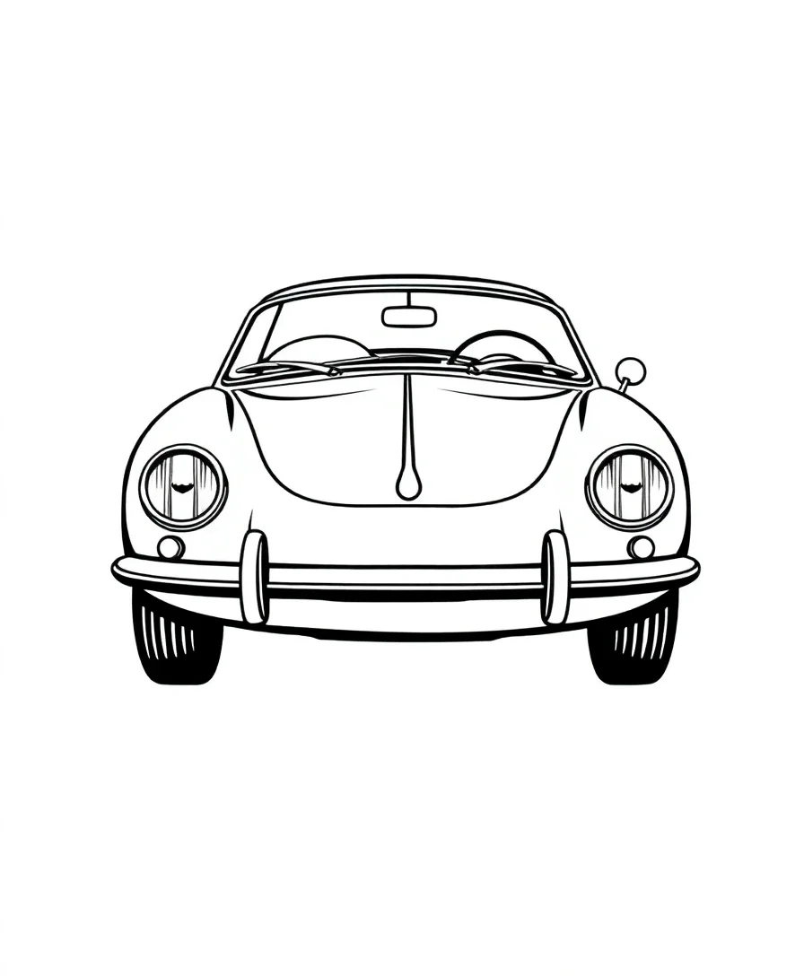 Line art of a classic car with smooth curves and bold outlines