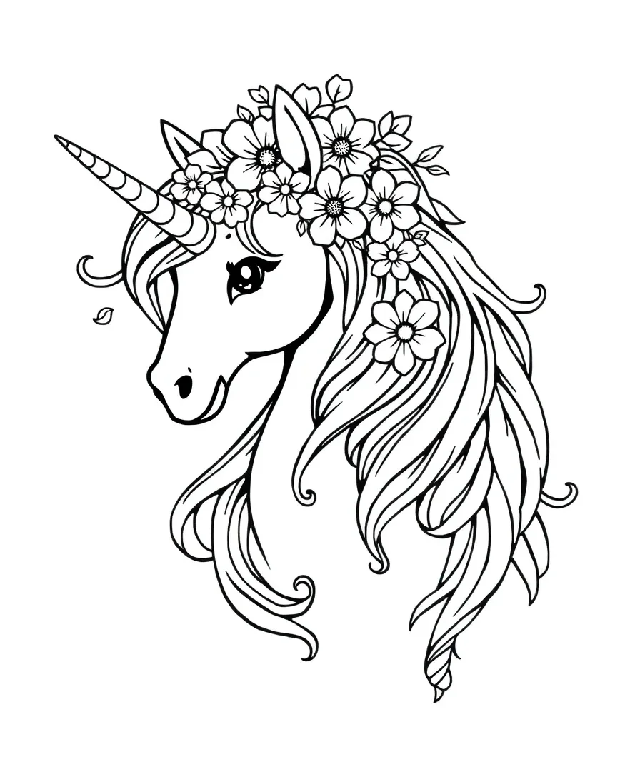 Elegant Unicorn with Floral Mane