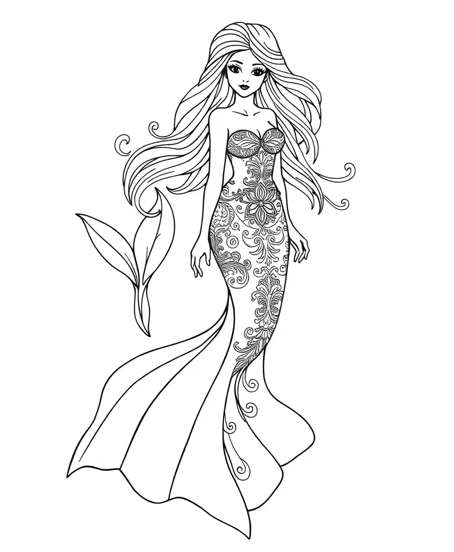 Mermaid with Flowing Dress