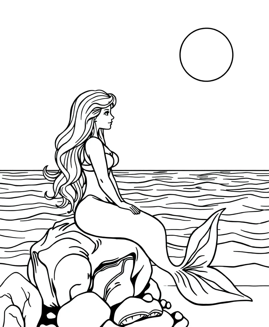 Mermaid and Moonlit Ocean
