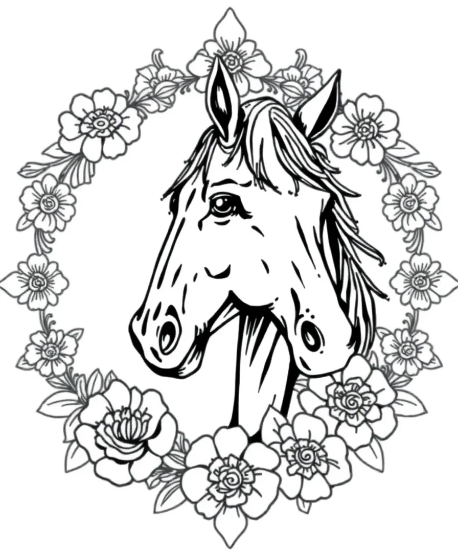 Horse in Floral Frame