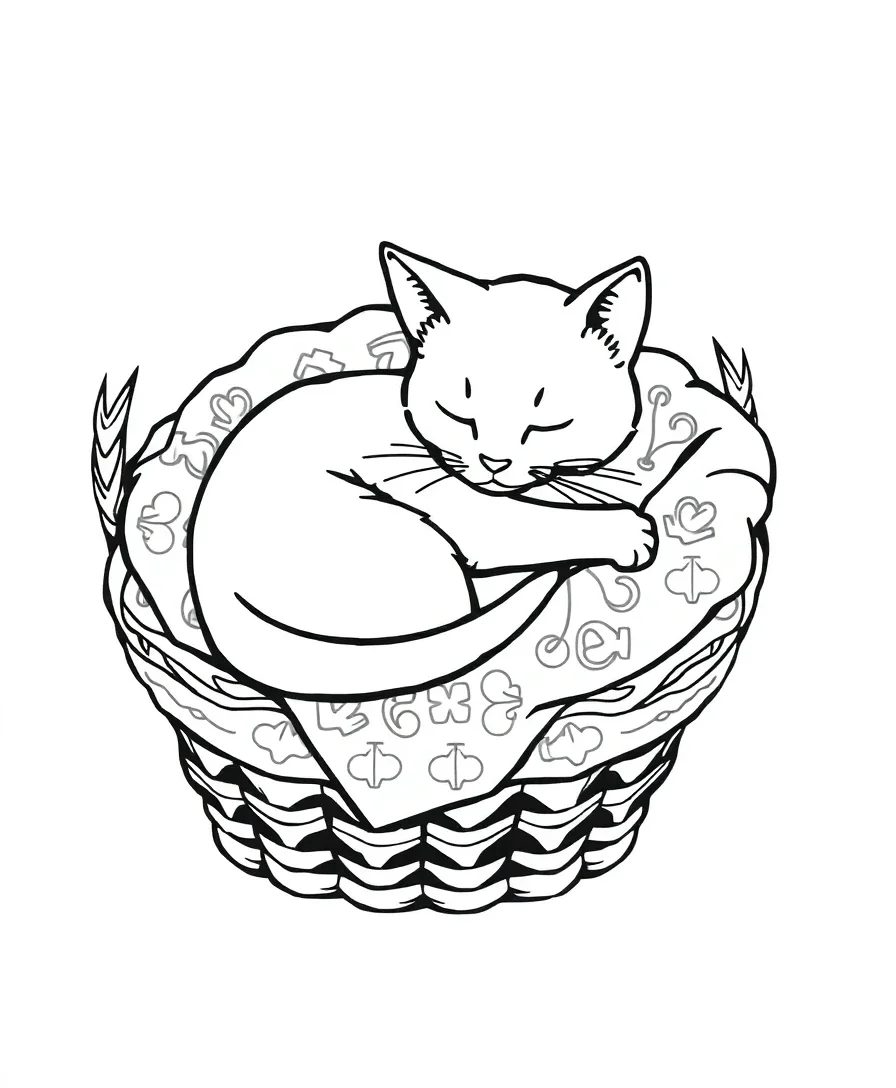 Serene Cat in a Basket