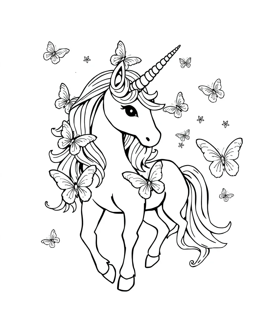 Playful Unicorn with Butterflies