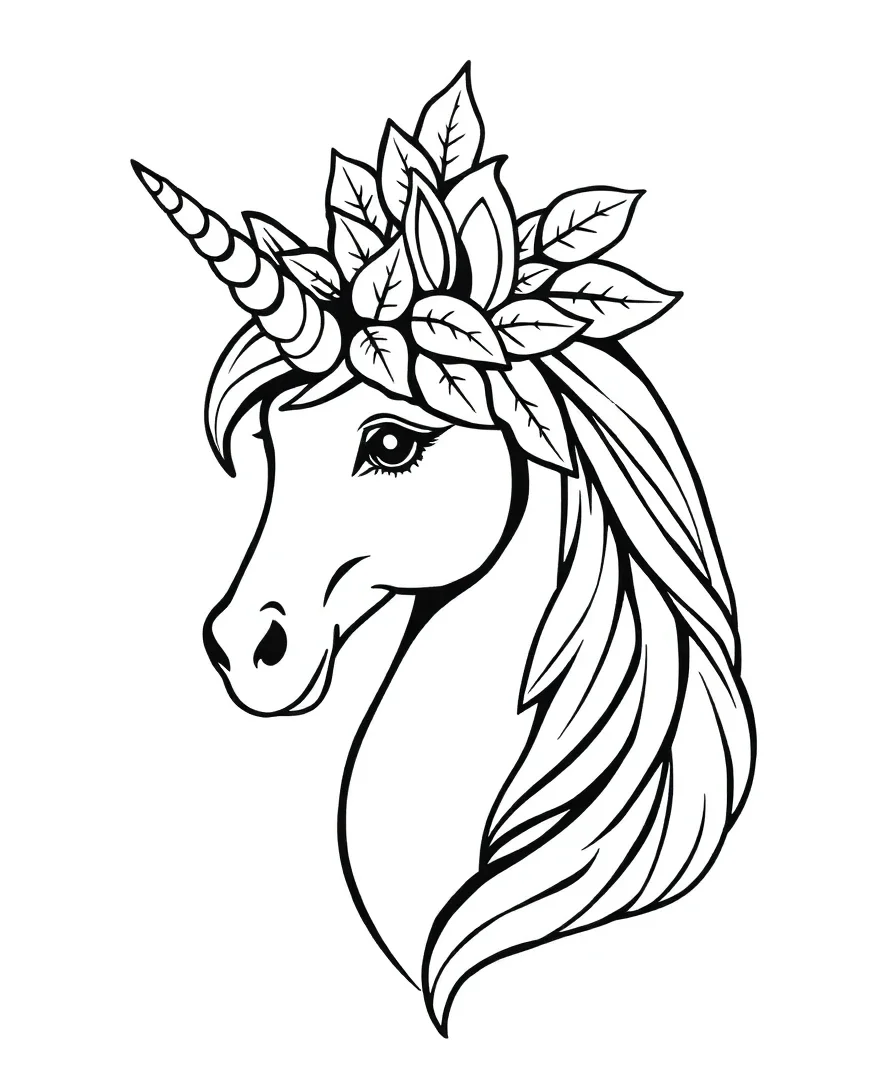 Unicorn with a Crown of Leaves