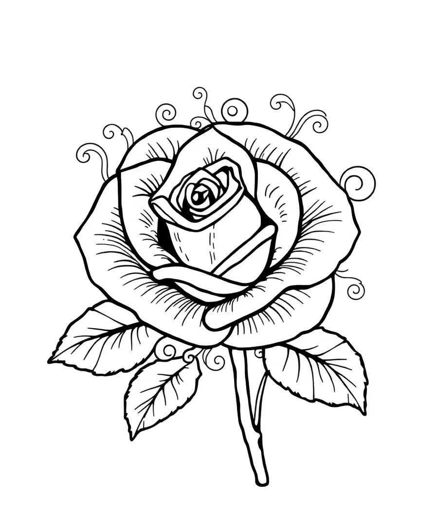 Rose with Scrollwork